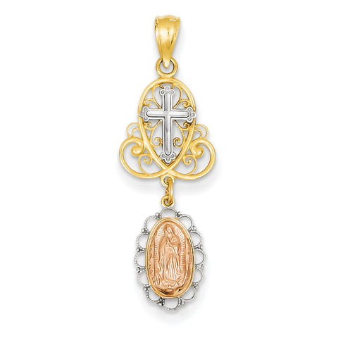 14k Two-tone & Rhodium Our Lady of Guadalupe Cross Pendant D4349 - shirin-diamonds