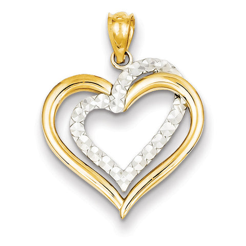 14k Two-tone Diamond Cut Heart Pendant D4354 - shirin-diamonds