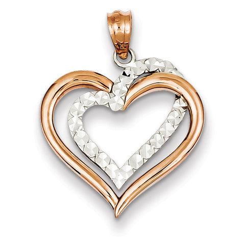 14k Rose & White Gold Diamond Cut Heart Pendant D4355 - shirin-diamonds