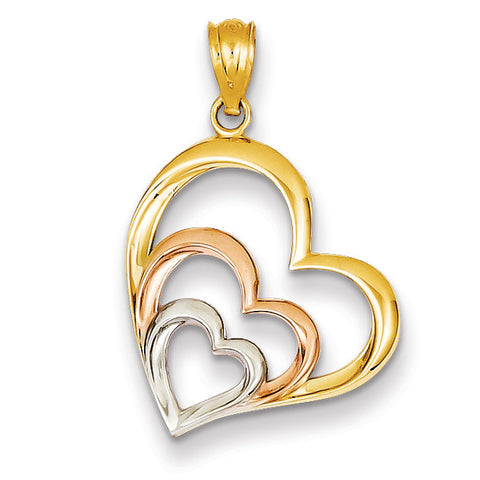14k Two-tone & Rhodium Hearts Pendant D4356 - shirin-diamonds
