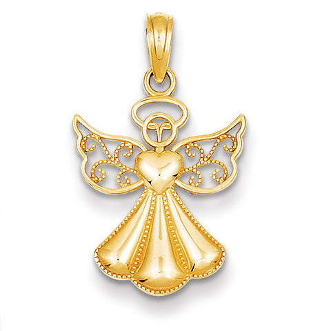 14k Polished & Textured Guardian Angel w/Heart Pendant D4420 - shirin-diamonds