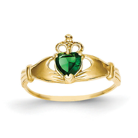 14k Green CZ Polished Claddagh Ring D558 - shirin-diamonds