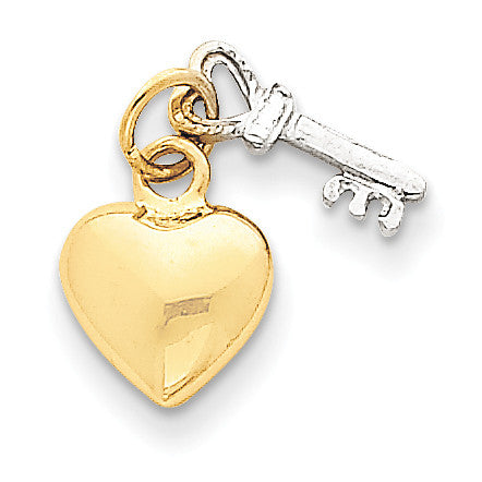14k Two-tone Heart & Key Charm D603 - shirin-diamonds
