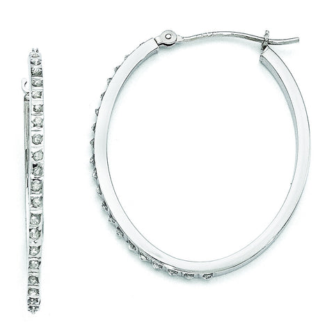 14k White Gold Diamond Fascination Oval Hinged Hoop Earrings DF106 - shirin-diamonds