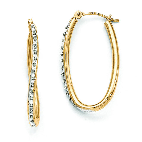 14k Diamond Fascination Oval Twist Hoop Earrings DF111 - shirin-diamonds