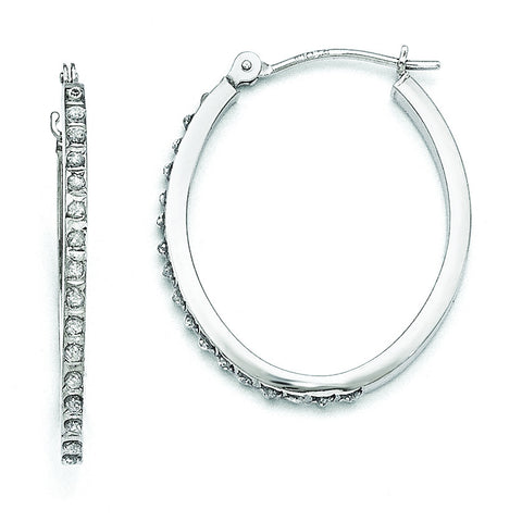 14k White Gold Diamond Fascination Oval Hinged Hoop Earrings DF120 - shirin-diamonds