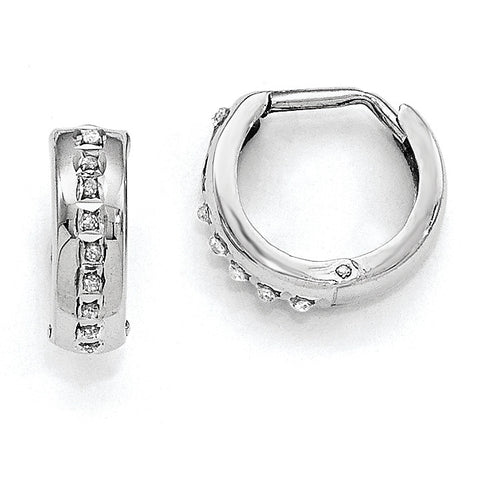 14k White Gold Diamond Fascination Round Huggy Hoop Earrings DF140 - shirin-diamonds