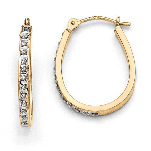 14k Yellow & Rhodium Diamond Fascination Oval Hinged Hoop Earrings DF146 - shirin-diamonds