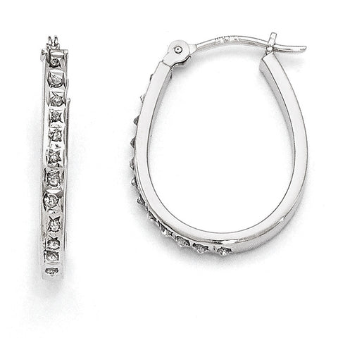 14k White Diamond Fascination Oval Hinged Hoop Earrings DF148 - shirin-diamonds