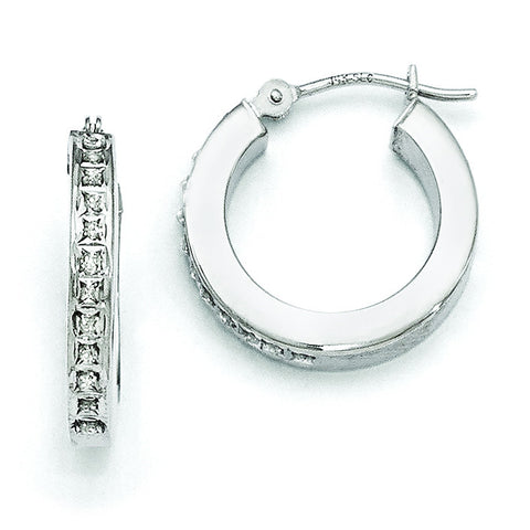 14k White Gold Diamond Fascination Round Hinged Hoop Earrings DF227 - shirin-diamonds