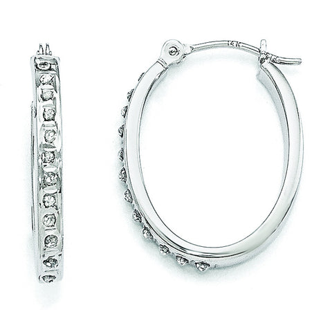 14k White Gold Diamond Fascination Oval Hinged Hoop Earrings DF235 - shirin-diamonds