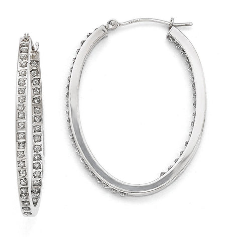 14k White Gold Diamond Fascination Oval Hinged Hoop Earrings DF238 - shirin-diamonds