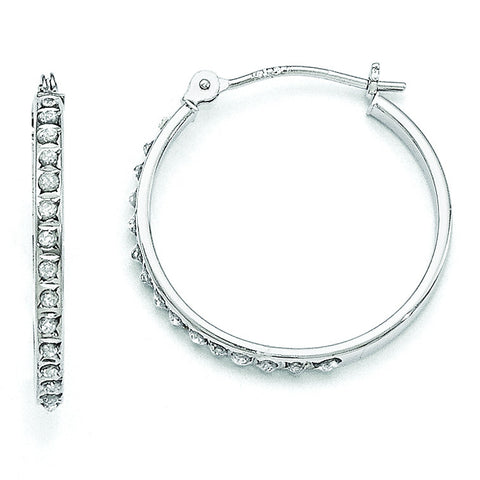14k White Gold Diamond Fascination Round Hinged Hoop Earrings DF241 - shirin-diamonds