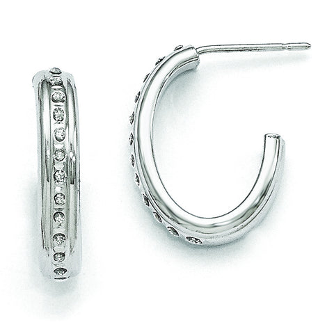 14k White Gold Diamond Fascination Post J Hoop Earrings DF244 - shirin-diamonds