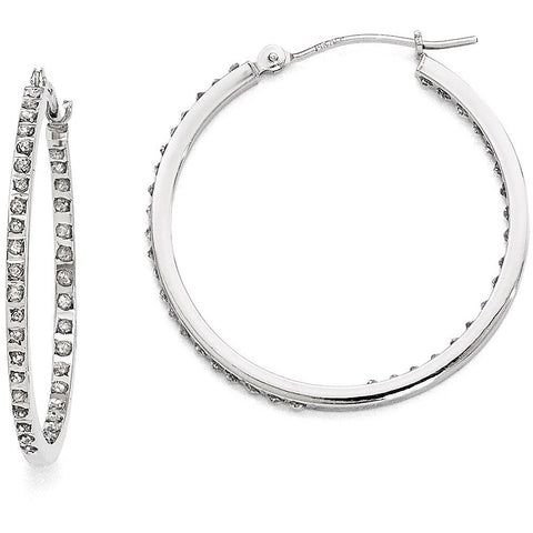 14k White Gold Diamond Fascination Round Hinged Hoop Earrings DF249 - shirin-diamonds
