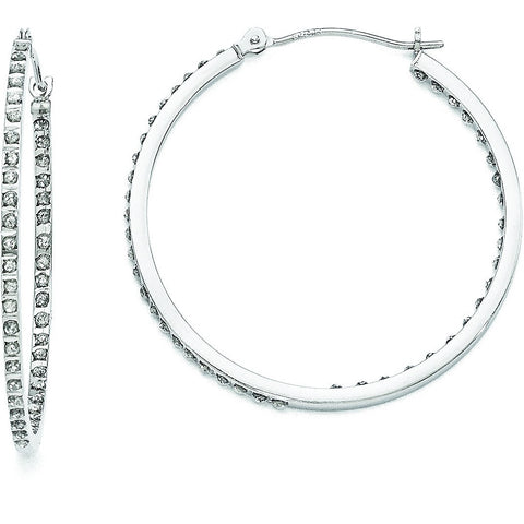 14k White Gold Diamond Fascination Round Hinged Hoop Earrings DF255 - shirin-diamonds