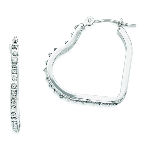 14k White Gold Diamond Fascination Heart Hinged Hoop Earrings DF259 - shirin-diamonds