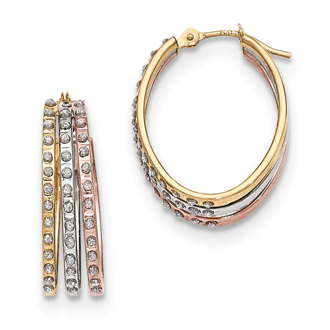 14k Tri-Color Diamond Fascination Three Oval Hoop Earrings DF287 - shirin-diamonds