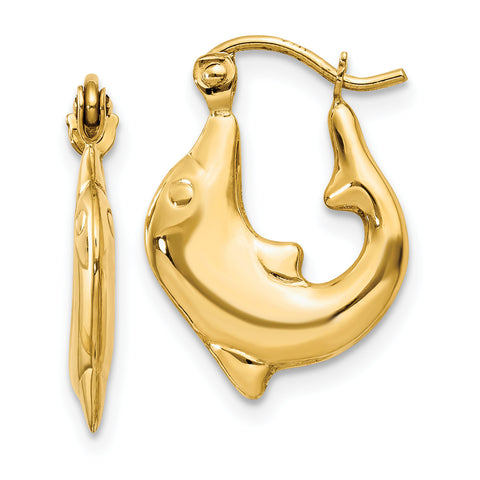 14k Polished Dolphin Hoop Earrings E870 - shirin-diamonds