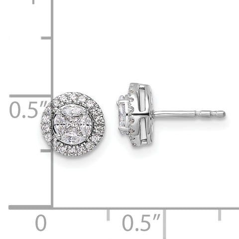 14K White Gold Lab Grown Diamond Halo Round & Marquise Post Earrings 1.007CTW