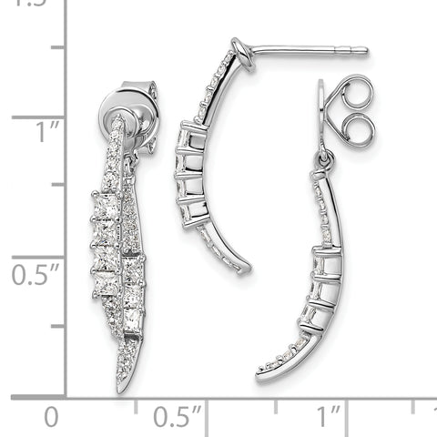 14K White Gold Lab Grown Diamond Front/Back Post Dangle Earrings 0.965CTW