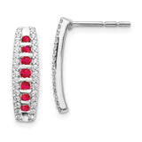14K White Gold Lab Grown Diamond and Created Ruby Fancy Earrings 0.3CTW