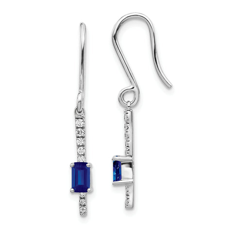14K White Gold Lab Grown Diamond and Created Sapphire Fancy Earrings 0.138CTW