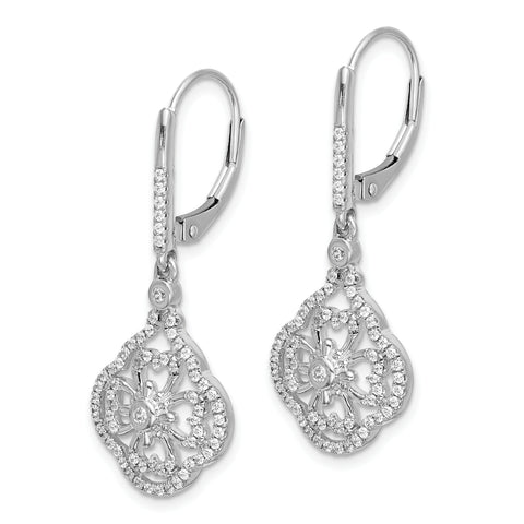 14K White Gold Lab Grown Diamond Fancy Leverback Earrings 0.556CTW