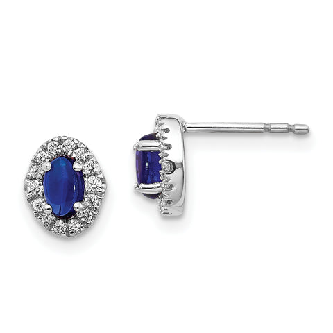 14K White Gold Lab Grown Diamond and Cabochon Cr Sapphire Earrings 0.16CTW
