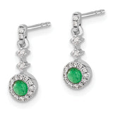 14K White Gold Lab Grown Diamond and Cabochon Cr Emerald Earrings 0.152CTW