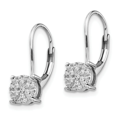 14K White Gold Lab Grown Diamond Cluster Leverback Earrings 0.148CTW