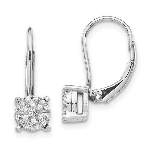 14K White Gold Lab Grown Diamond Cluster Leverback Earrings 0.148CTW
