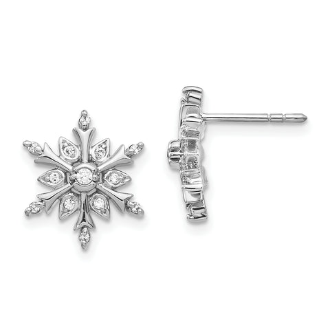14K White Gold Lab Grown Diamond Snowflake Earrings 0.145CTW