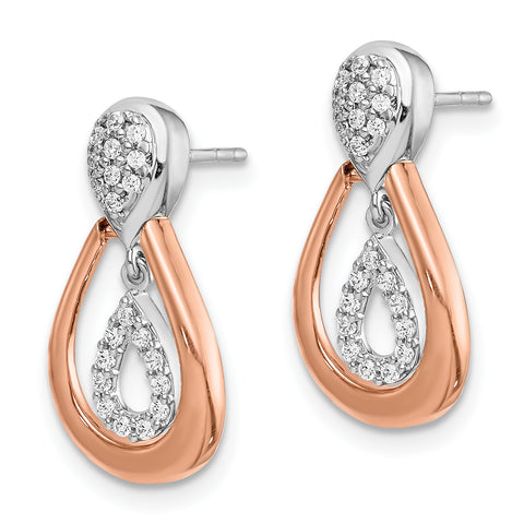14K Two-Tone Lab Grown Diamond Post Dangle Earrings 0.202CTW