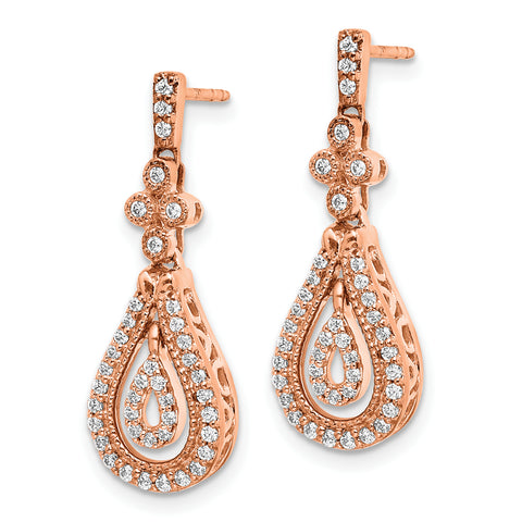 14K Rose Gold Lab Grown Diamond Post Dangle Earrings 0.38CTW