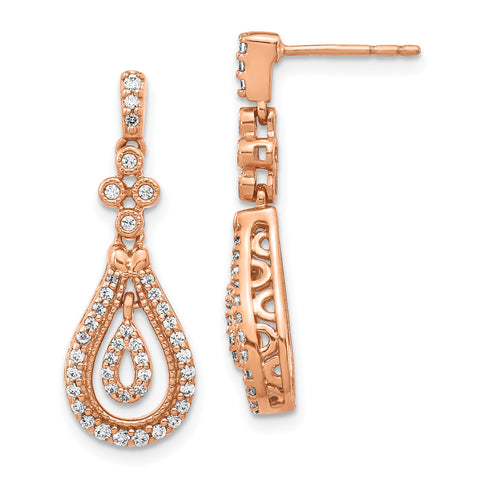 14K Rose Gold Lab Grown Diamond Post Dangle Earrings 0.38CTW