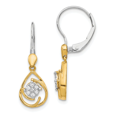 14K Two-tone Lab Grown Diamond Teardrop Dangle Leverback Earrings 0.08CTW