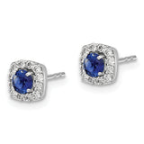 14K White Gold Lab Grown Diamond and Cr Sapphire Square Halo Earrings 0.216CTW
