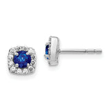 14K White Gold Lab Grown Diamond and Cr Sapphire Square Halo Earrings 0.216CTW