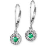 14K White Gold Lab Grown Diamond and Cr Emerald Leverback Earrings 0.198CTW