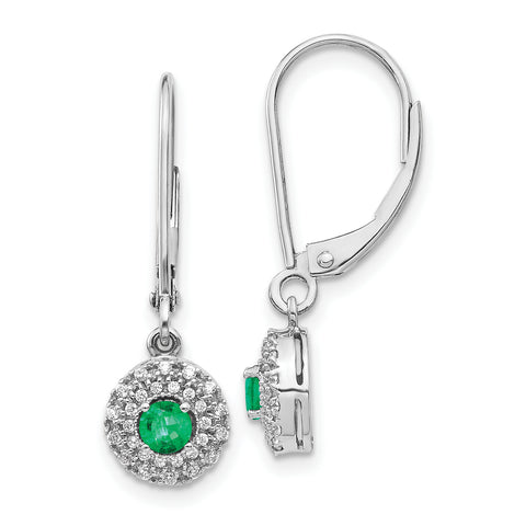 14K White Gold Lab Grown Diamond and Cr Emerald Leverback Earrings 0.198CTW
