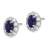 14K White Gold Lab Grown Diamond and Cr Oval Blue Sapphire Fashion Earrings 1.204CTW