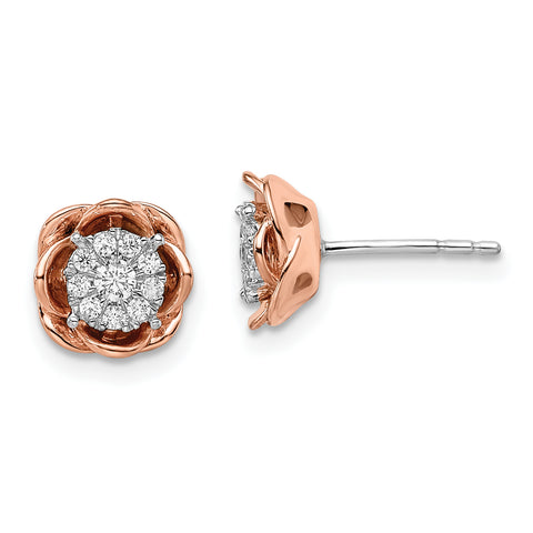 14K Two-Tone Lab Grown Diamond Rose Earrings 0.248CTW