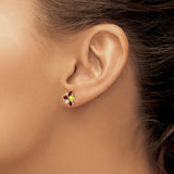 14K White Gold Lab Grown Diamond Cr Blue Sapphire Cr Emerald Earrings 0.19CTW
