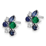 14K White Gold Lab Grown Diamond Cr Blue Sapphire Cr Emerald Earrings 0.19CTW