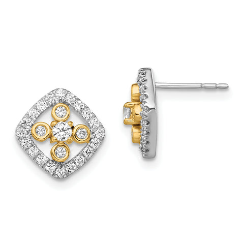 14K Two-Tone Lab Grown Diamond SI1/SI2, G H I, Fancy Square Post Earrings 0.654CTW