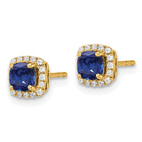 14K Lab Grown Earrings and Bl Created Sapphire Post Halo Earrings 0.112CTW