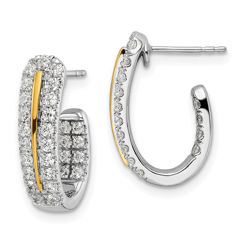 14K Two-Tone Lab Grown Diamond SI1/SI2, G H I, In and Out J-Hoop Earrings 0.999CTW