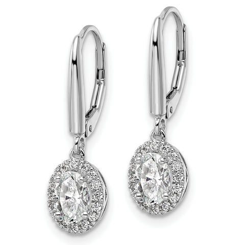 14K White Gold Lab Grown Diamond & Cr Paraiba Halo Leverback Earrings 0.192CTW