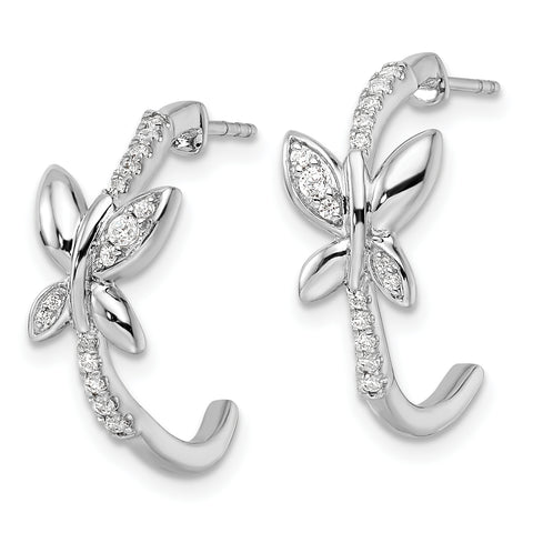14K White Gold Lab Grown Diamond Butterfly J-Hoop Earrings 0.208CTW